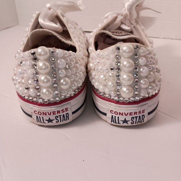 Converse All Star Bridal/Prom Pearls Rhinestones & Ribbons Sneakers Size 9.5 - Picture 10 of 12